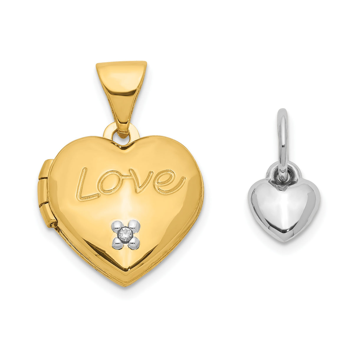 14k Two-Tone Gold Heart Locket Pendant with Diamond Accents and Love Engraving