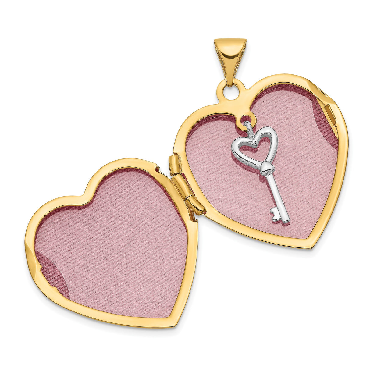 14k Two-Tone Gold Heart Locket Pendant with Polished Yellow and White Finish
