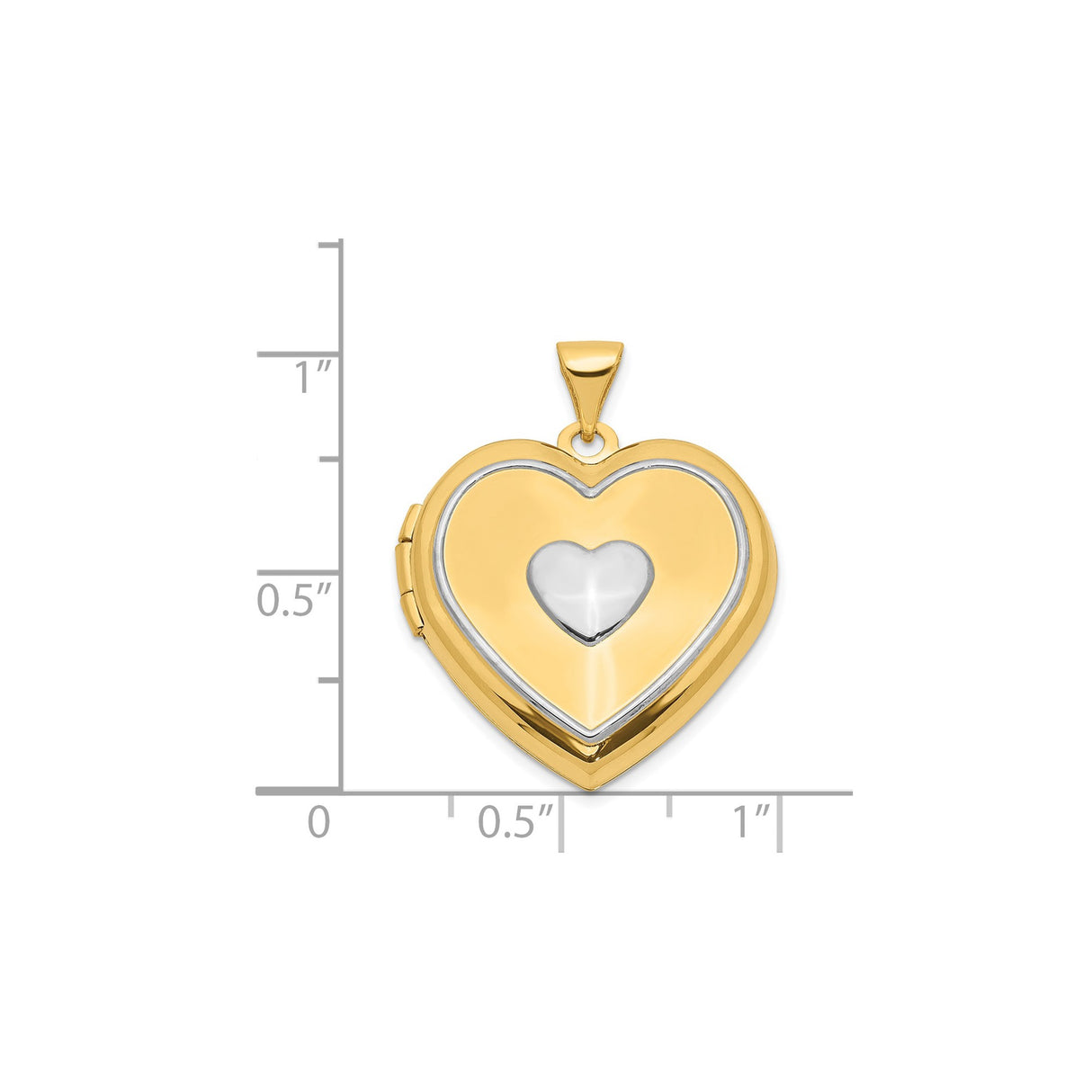 14k Two-Tone Gold Heart Locket Pendant with Polished Yellow and White Finish