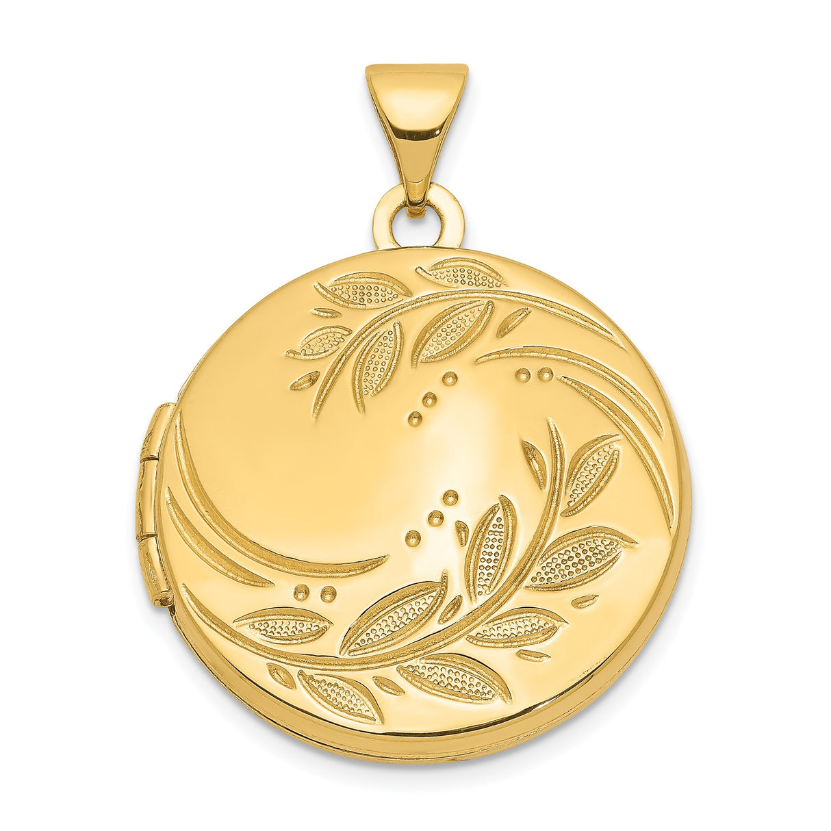 14k Yellow Gold Floral Round Locket Pendant with Leaf Design for Women