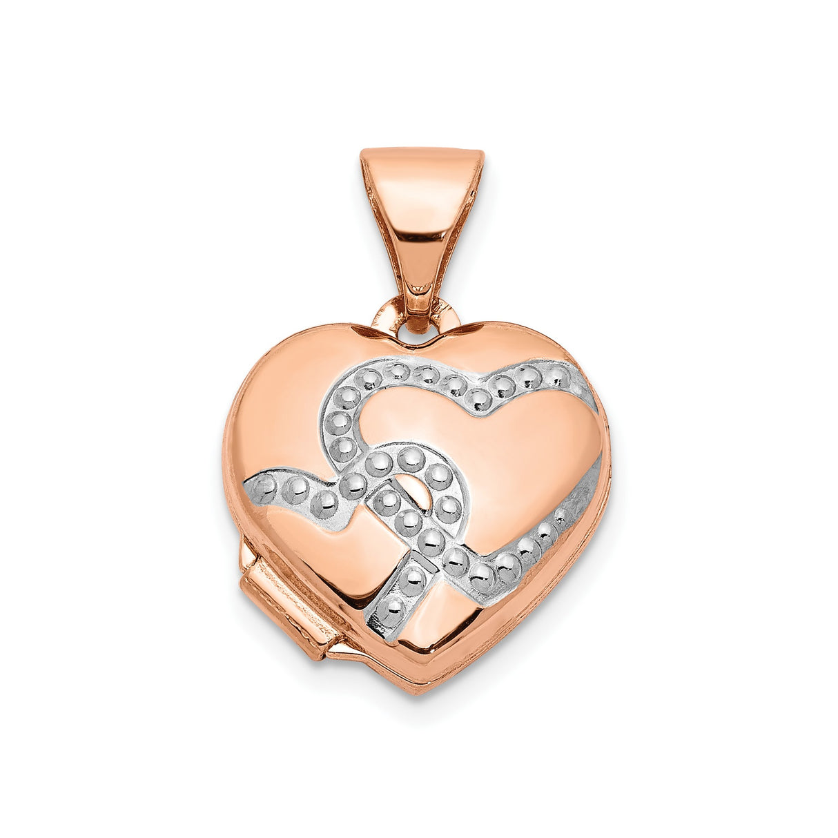 14k Rose Gold Heart Locket Pendant with Infinity Symbol and Dotted Detailing