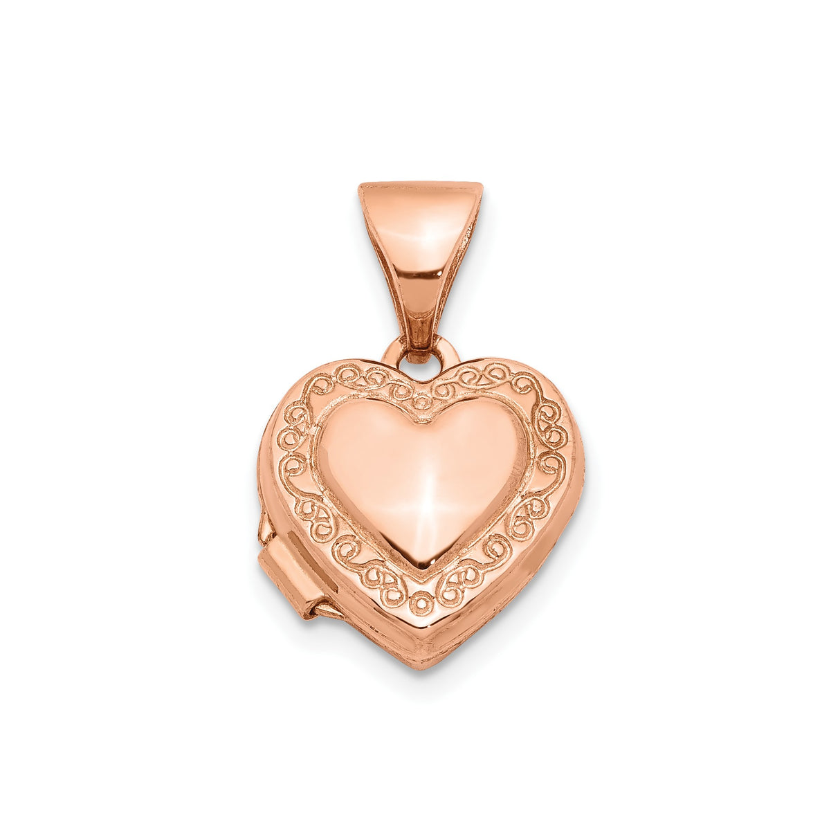14k Rose Gold Heart Locket Pendant with Scrollwork Design for Women
