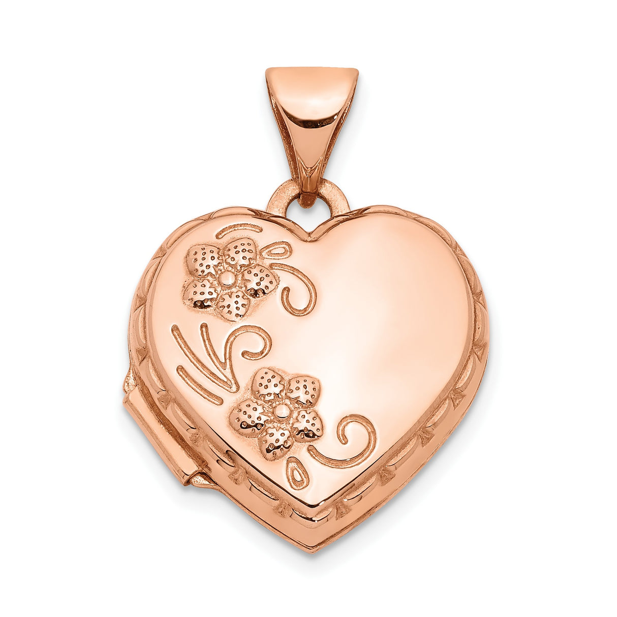 14k Rose Gold Heart Locket Pendant with Floral Engraving, Romantic Keepsake Jewelry for Women