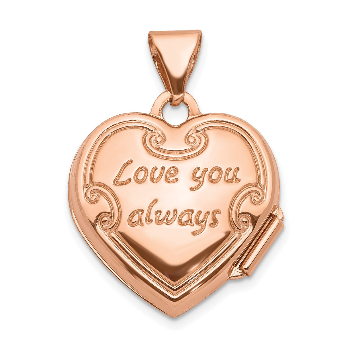 14k Rose Gold Heart Locket Pendant with Floral Design and Decorative Border for Women