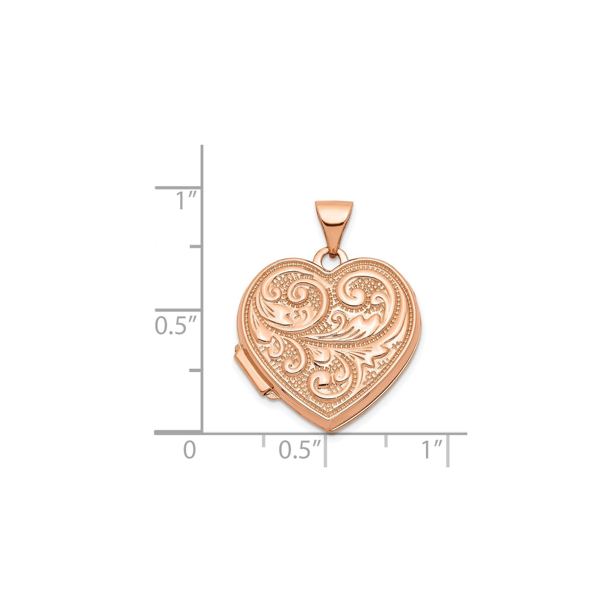 14k Rose Gold Heart Locket Pendant with Floral Scrollwork, Vintage-Inspired Keepsake Jewelry
