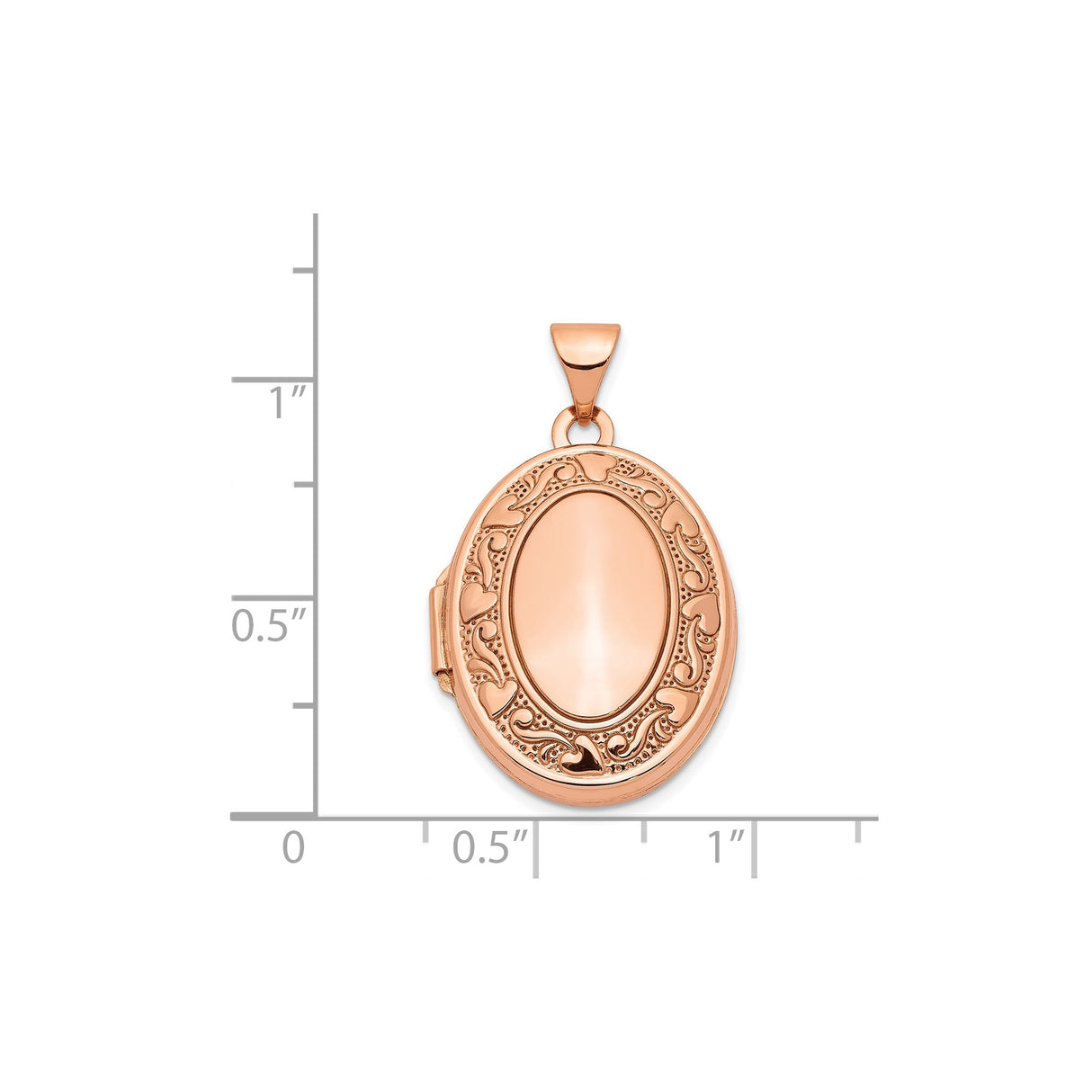 14k Rose Gold Oval Locket Pendant with Heart and Scroll Design for Women