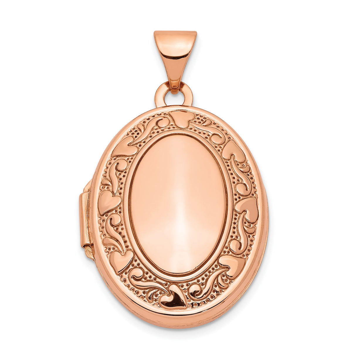 14k Rose Gold Oval Locket Pendant with Heart and Scroll Design for Women