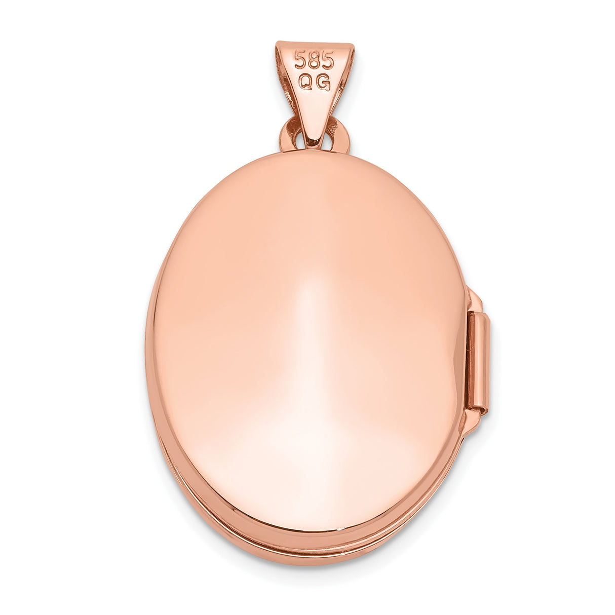 14k Rose Gold Oval Locket Pendant with Hinged Opening, Polished Minimalist Memory Charm for Women