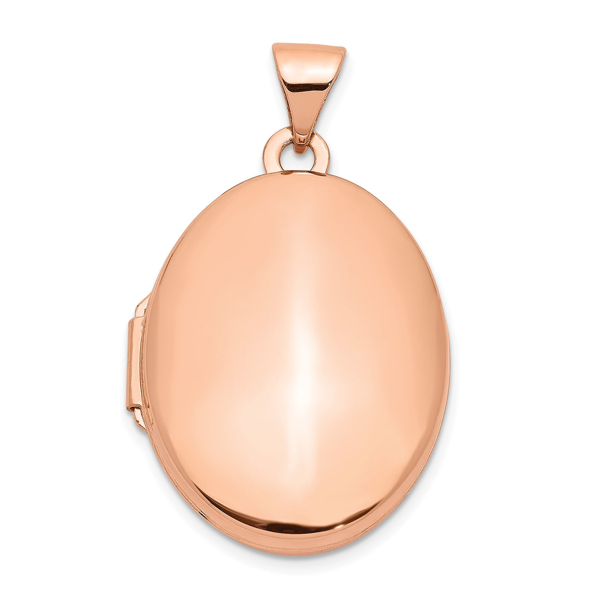 14k Rose Gold Oval Locket Pendant with Hinged Opening, Polished Minimalist Memory Charm for Women