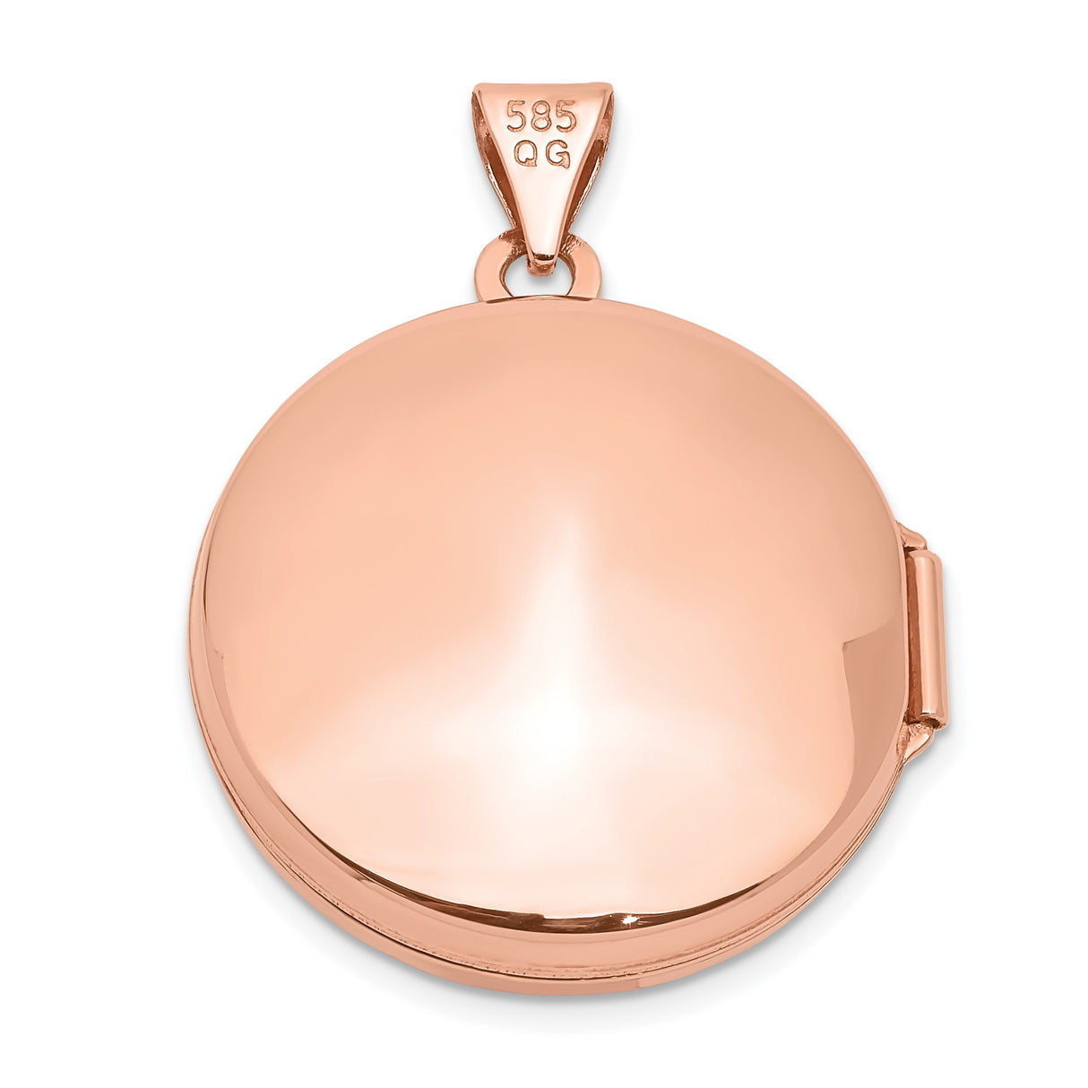 14k Rose Gold Locket Pendant, Round Plain Smooth Polished Finish, Minimalist Keepsake Jewelry
