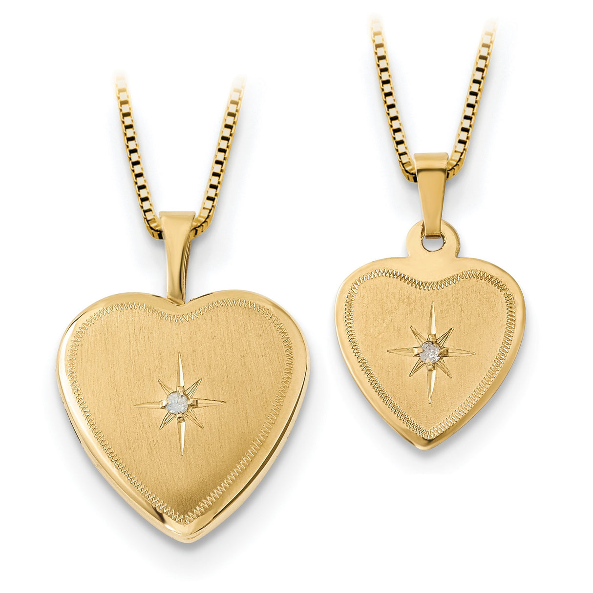 Gold Plated 16mmDiamond Heart Locket and Sterling 12mm Charm Pendant in Real 14k Multi-Tone Gold