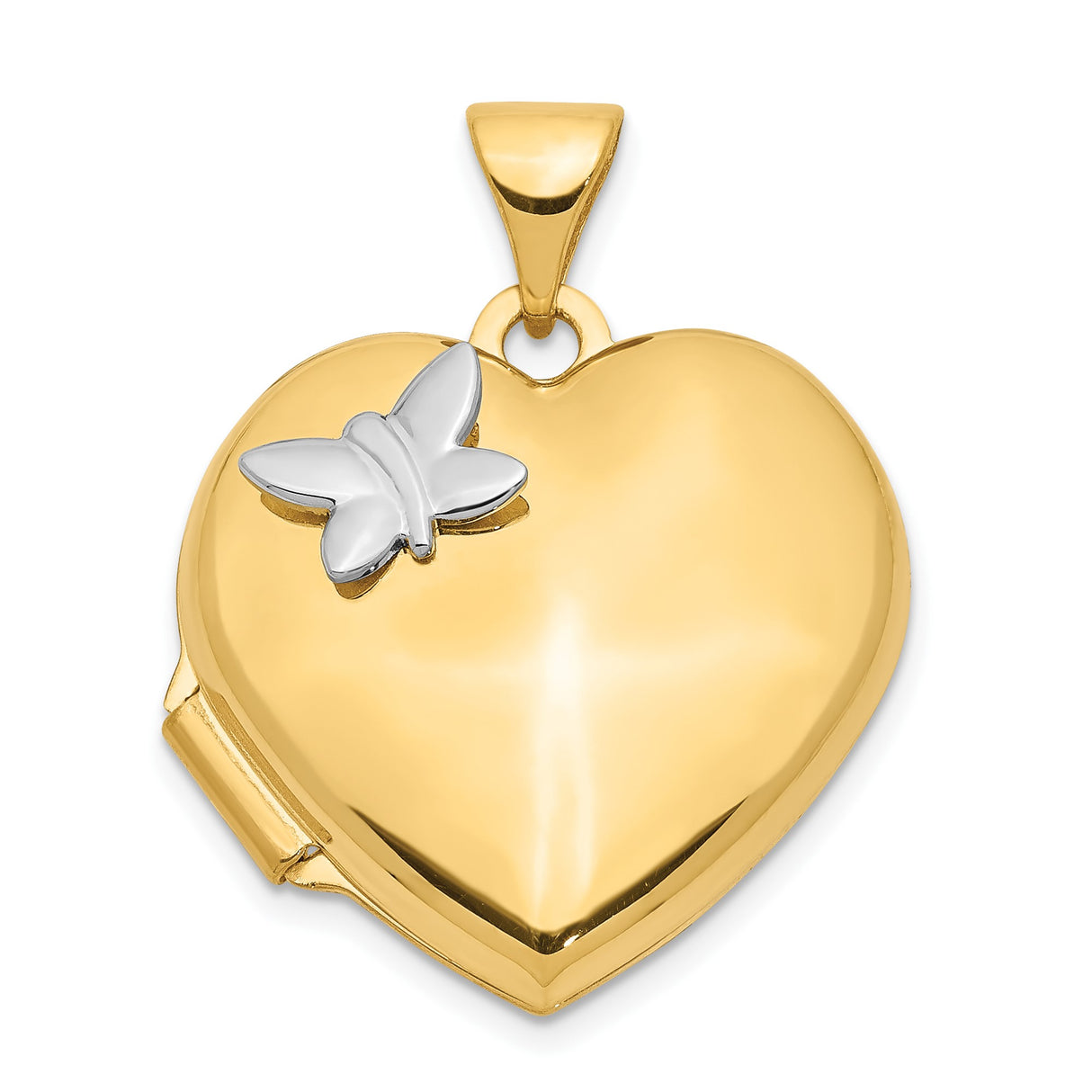 14k Two-Tone Gold Heart Locket Pendant with White Gold Butterfly Accent