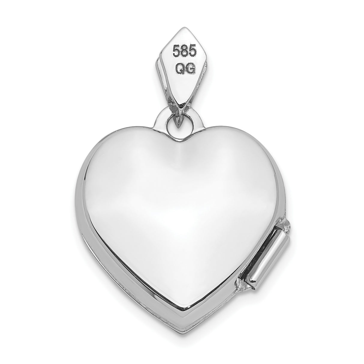 14k White Gold Heart Locket Pendant with Diamond Accent, Blue Enamel Scrollwork Design