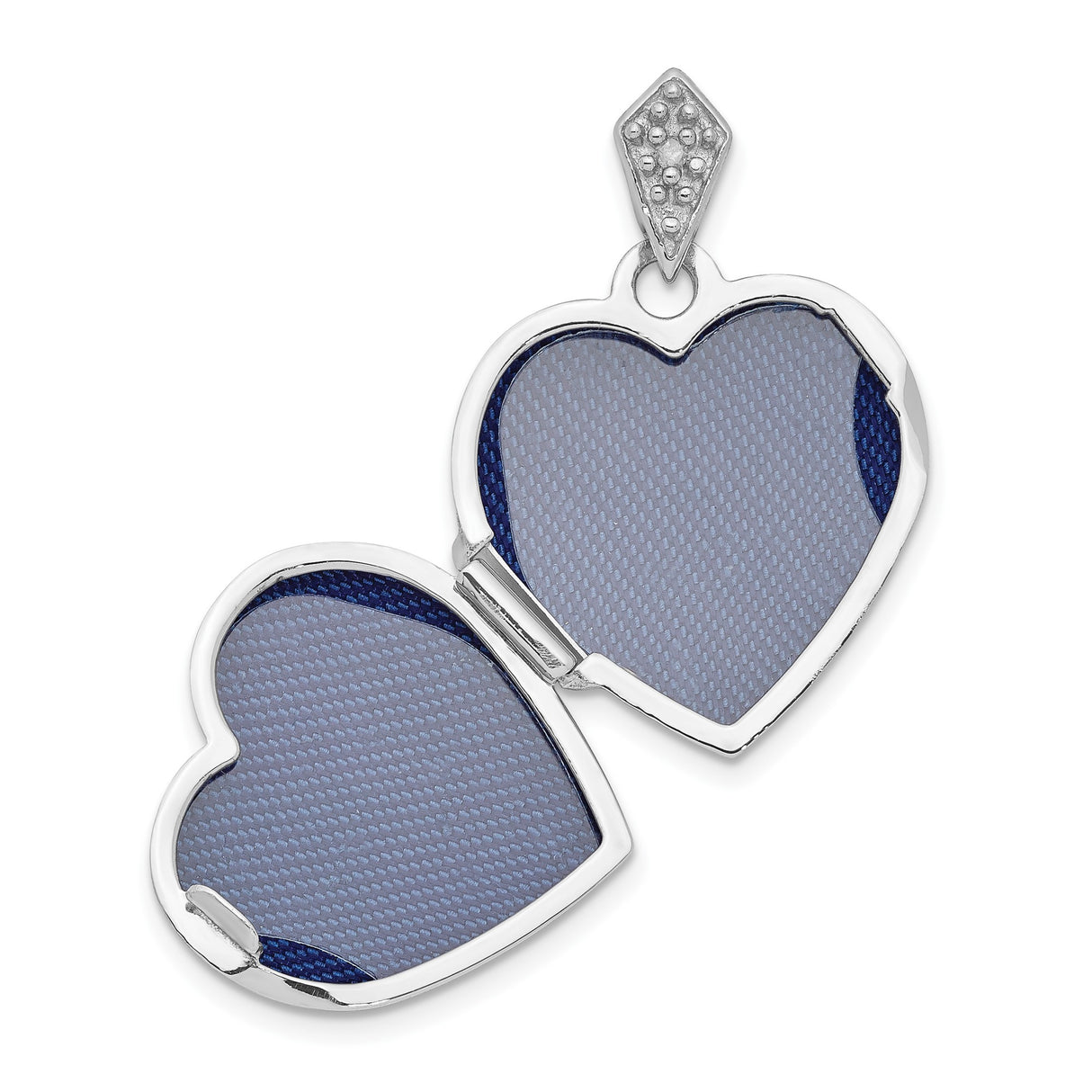 14k White Gold Heart Locket Pendant with Diamond Accent, Blue Enamel Scrollwork Design