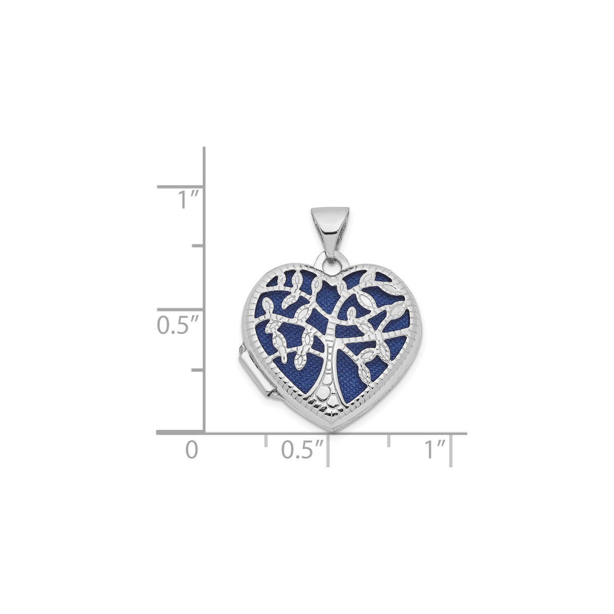 14k White Gold Heart Locket Pendant with Tree of Life on Blue Enamel Background