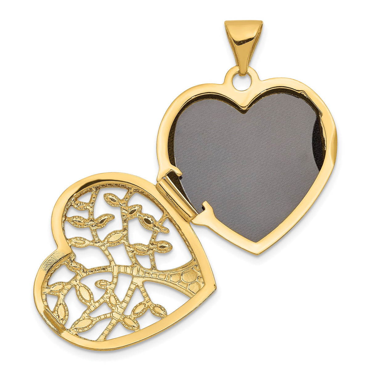 14k Yellow Gold Heart Locket Pendant with Tree of Life Design for Women