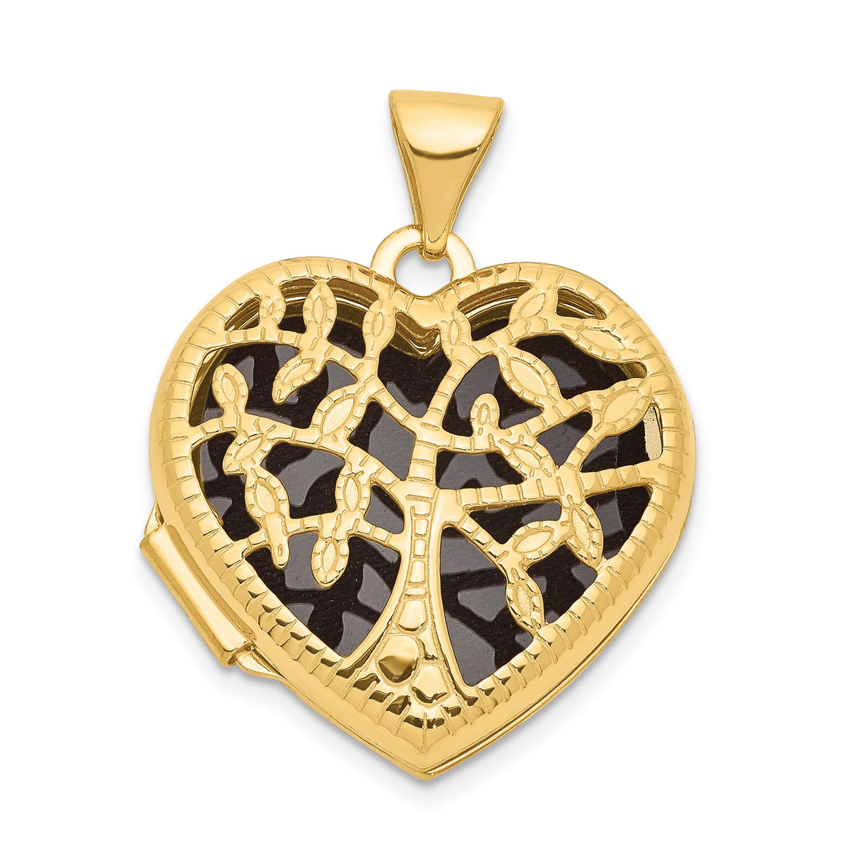 14k Yellow Gold Heart Locket Pendant with Tree of Life Design for Women