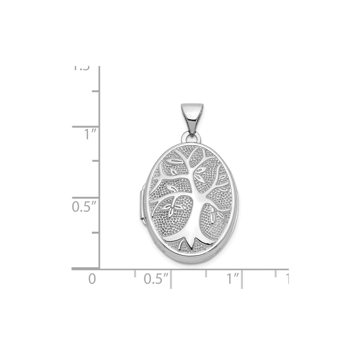 14k White Gold Oval Locket Pendant with Raised Tree of Life Design