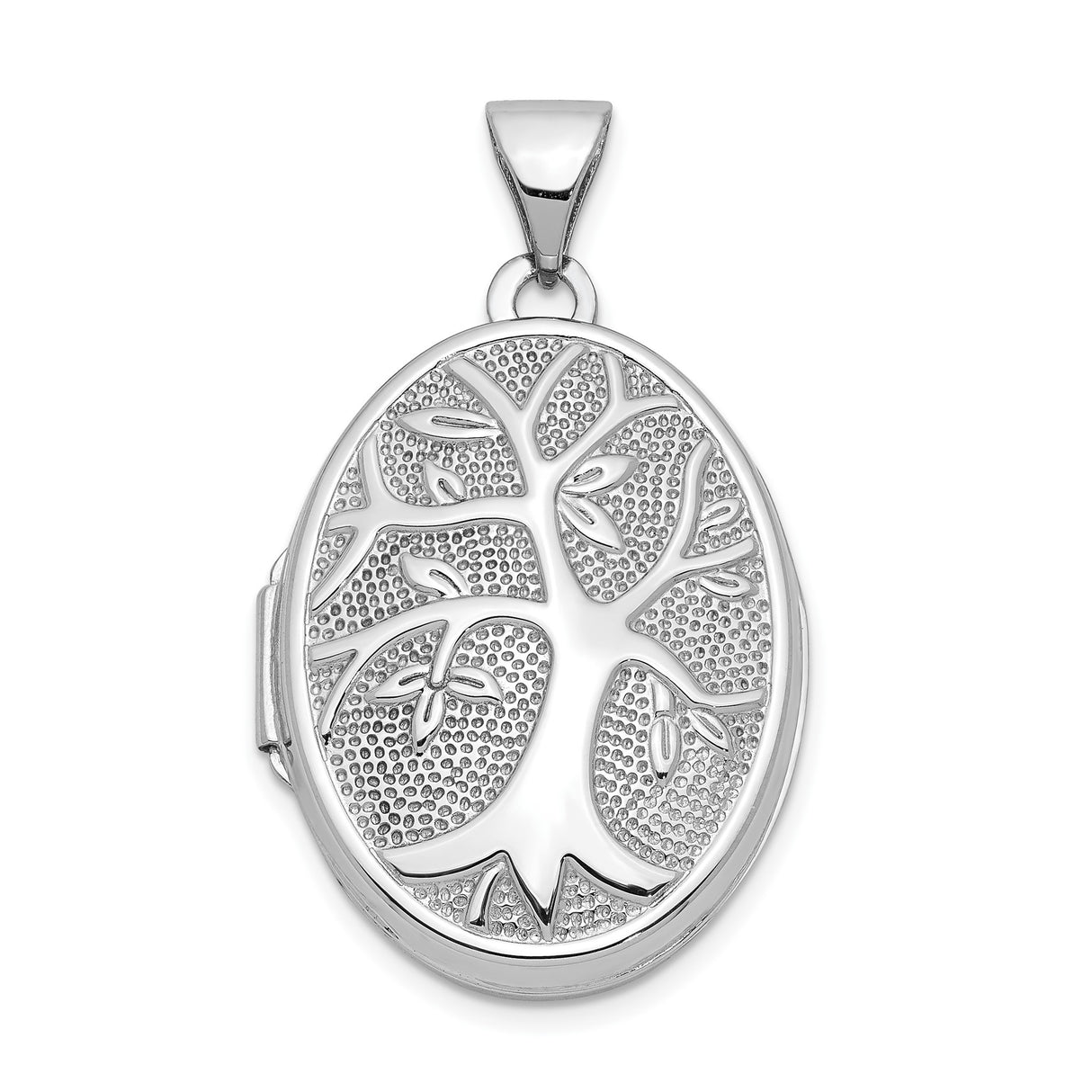 14k White Gold Oval Locket Pendant with Raised Tree of Life Design