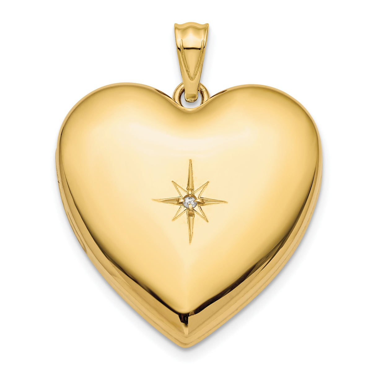 14k Yellow Gold Heart Locket Pendant with Starburst Design and Diamond Accent