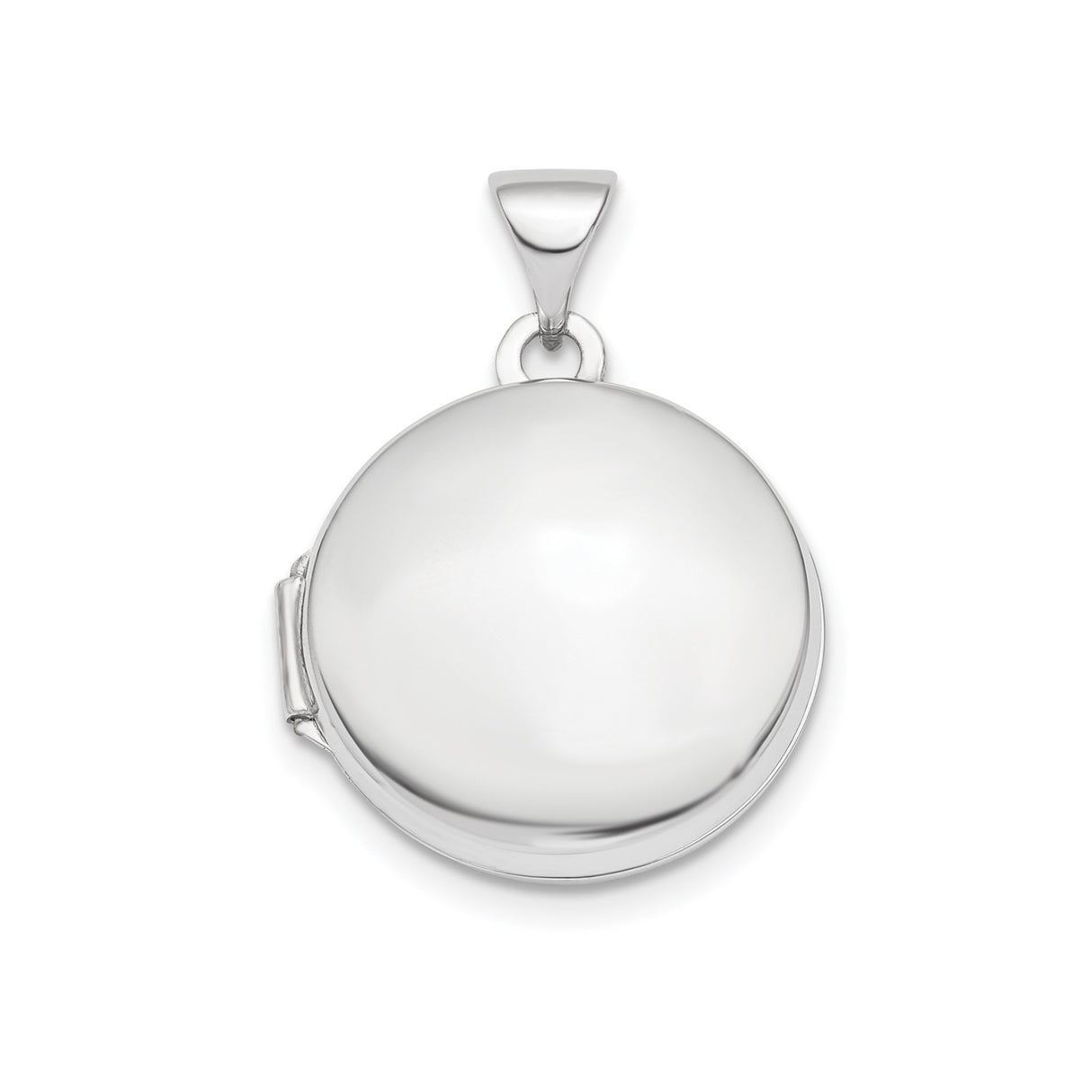 14k White Gold Round Locket Pendant, Smooth Polished Keepsake Style for Women