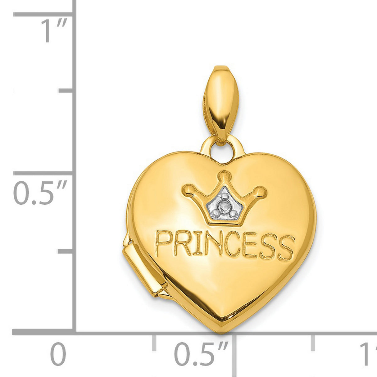 14k Yellow Gold Heart Locket Pendant with Crown Engraving and Diamond for Girls