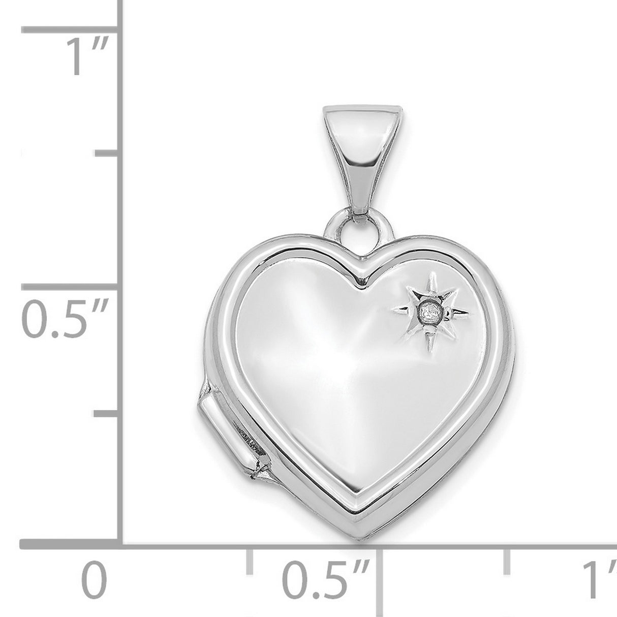 14k White Gold Heart Locket Pendant with Starburst Design and Diamond Accent