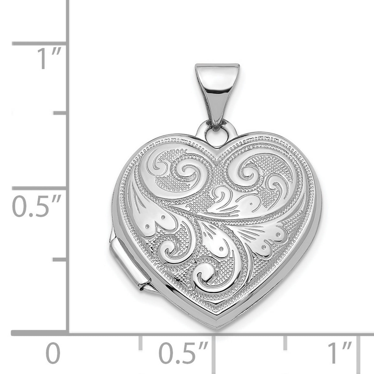 14k White Gold Heart Locket Pendant with Intricate Filigree Scrollwork for Women