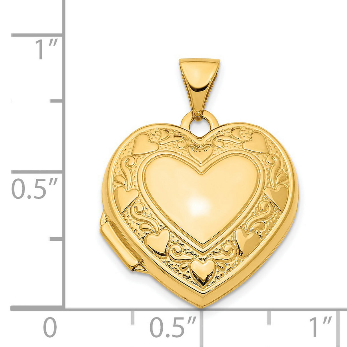 14k Yellow Gold Heart Locket Pendant with Scrollwork and Multi Heart Motif
