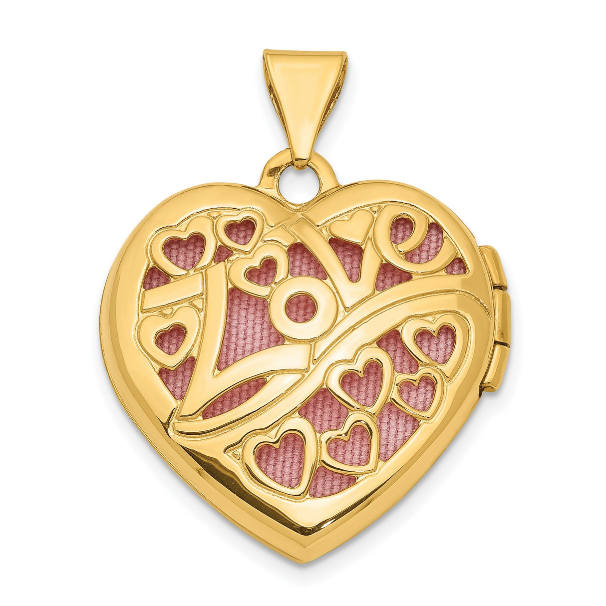 14k Yellow Gold Heart Locket Pendant with Embossed Scroll Design for Women