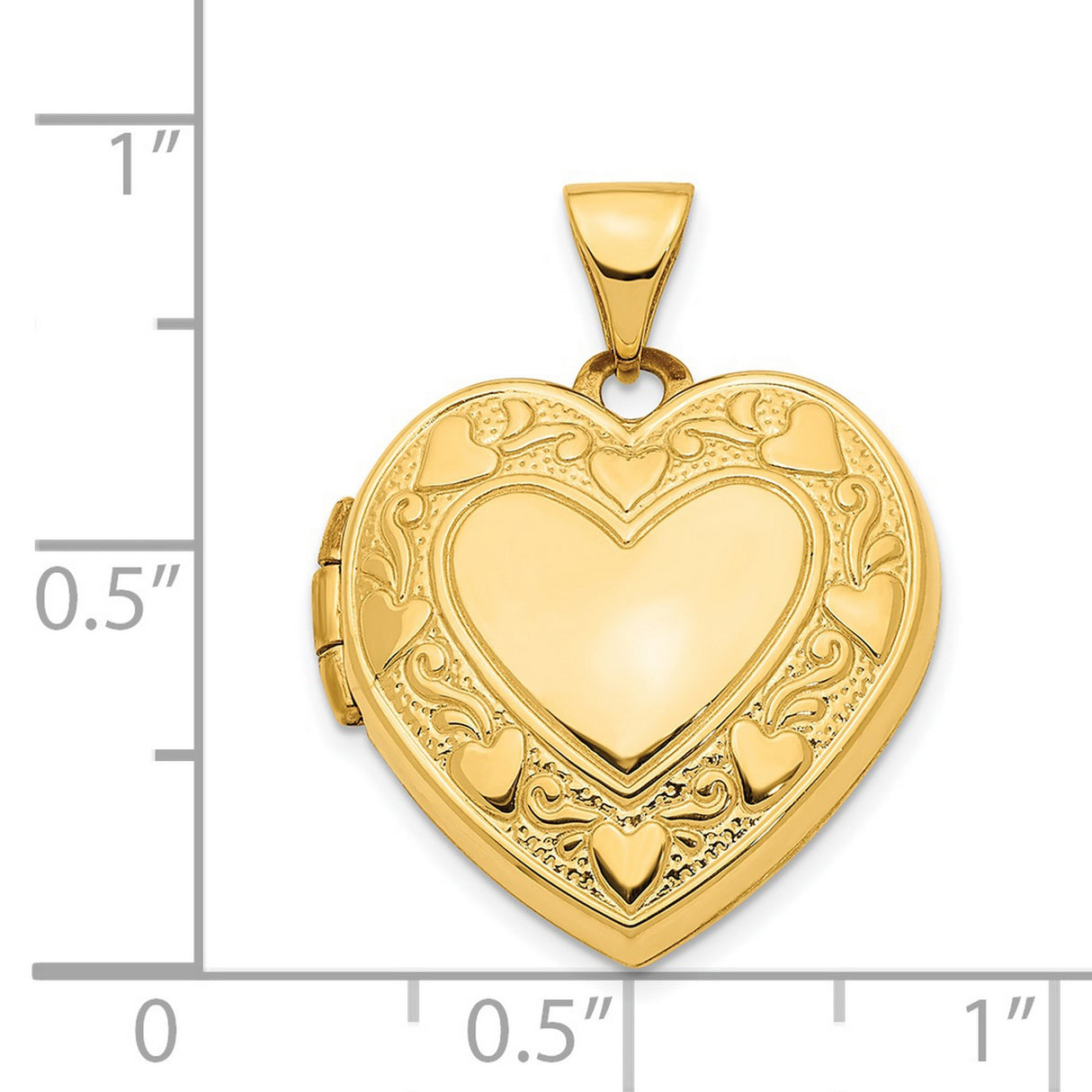 14k Yellow Gold Heart Locket Pendant with Embossed Scroll Design for Women