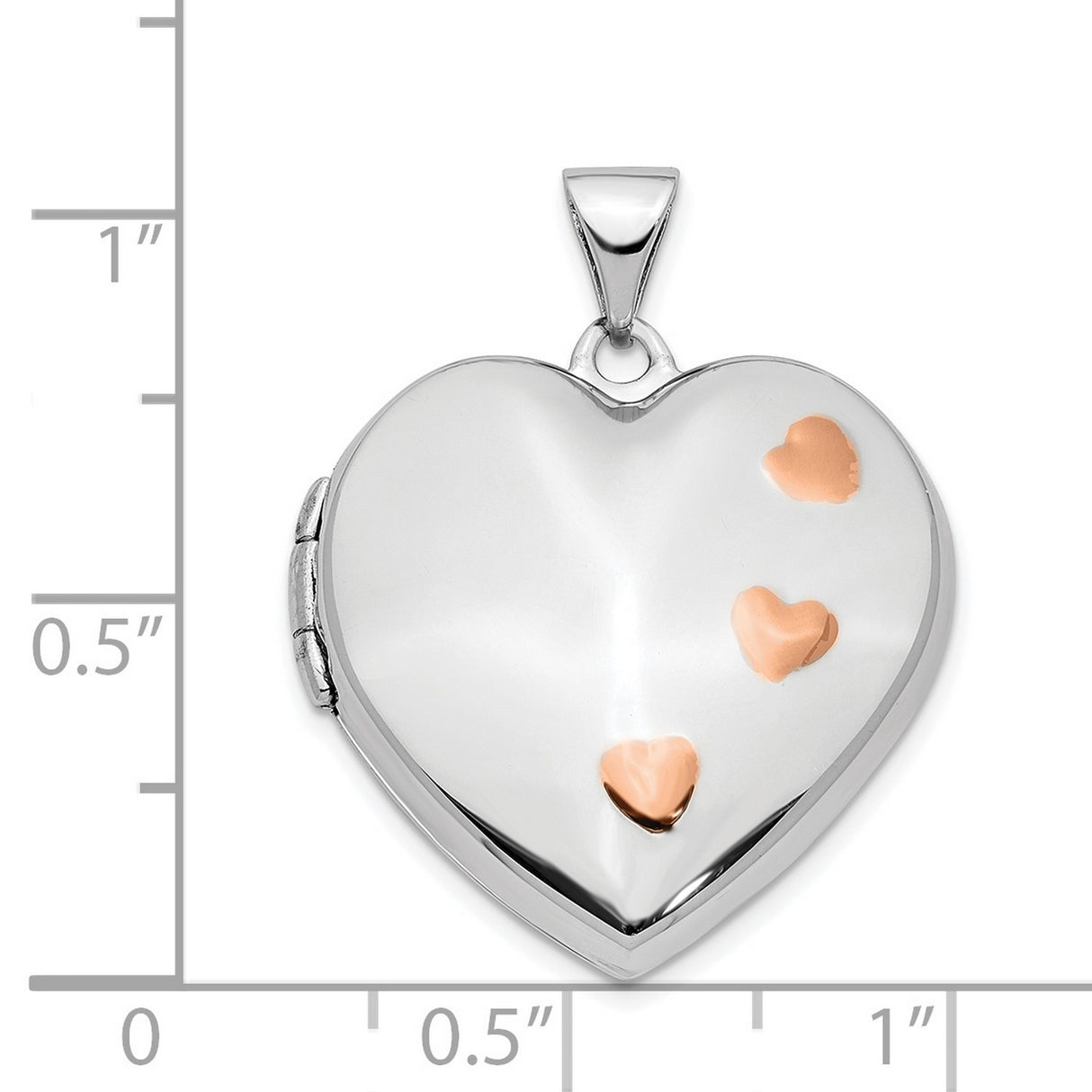 14k White Gold Heart Locket Pendant with Rose Gold Heart Accents, Romantic Keepsake Jewelry