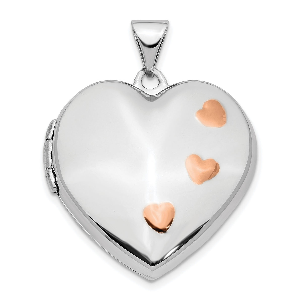 14k White Gold Heart Locket Pendant with Rose Gold Heart Accents, Romantic Keepsake Jewelry