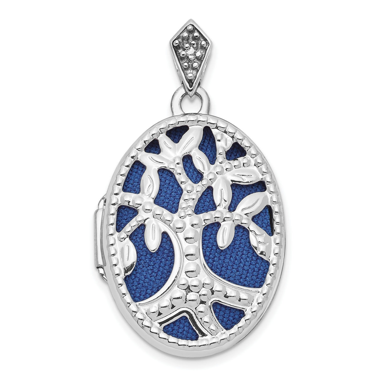 14k White Gold Oval Locket Pendant with Tree of Life Design for Women