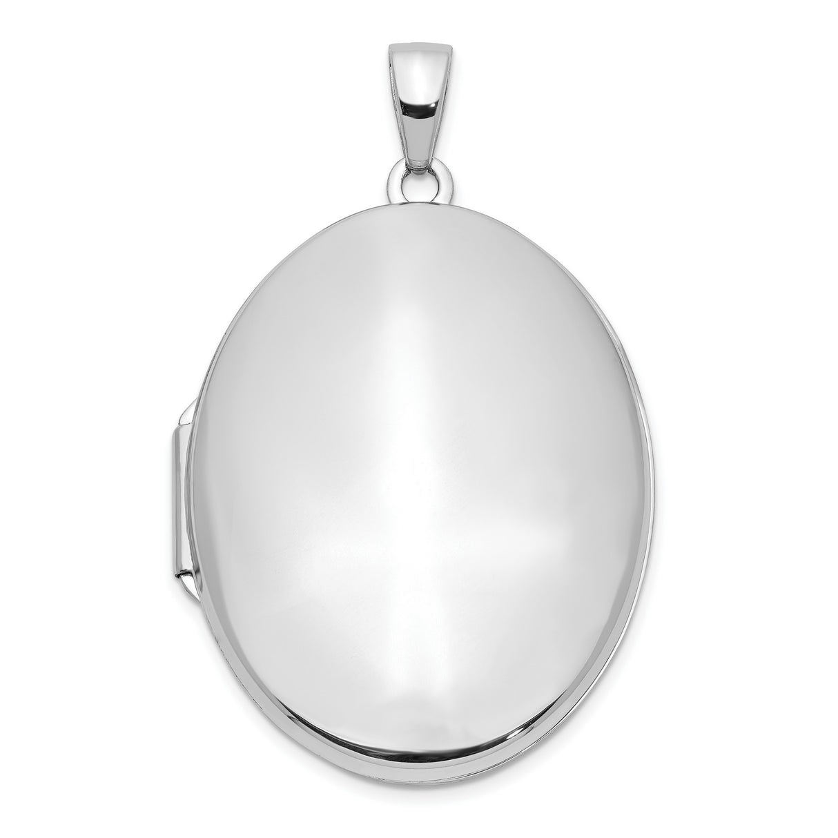 14k White Gold Oval Locket Pendant, Smooth Polished Hinged Photo Keepsake for Women