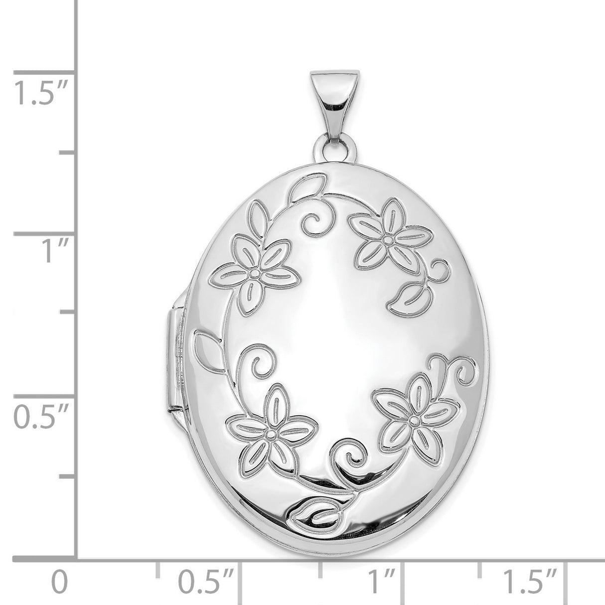 14k White Gold Oval Photo Locket Pendant with Floral Vine Design