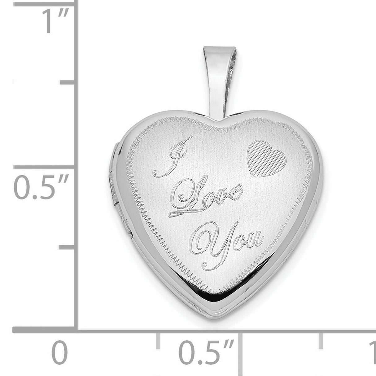 14k White Gold Heart Locket Pendant with I Love You Message, Satin Finish, Romantic Keepsake Jewelry