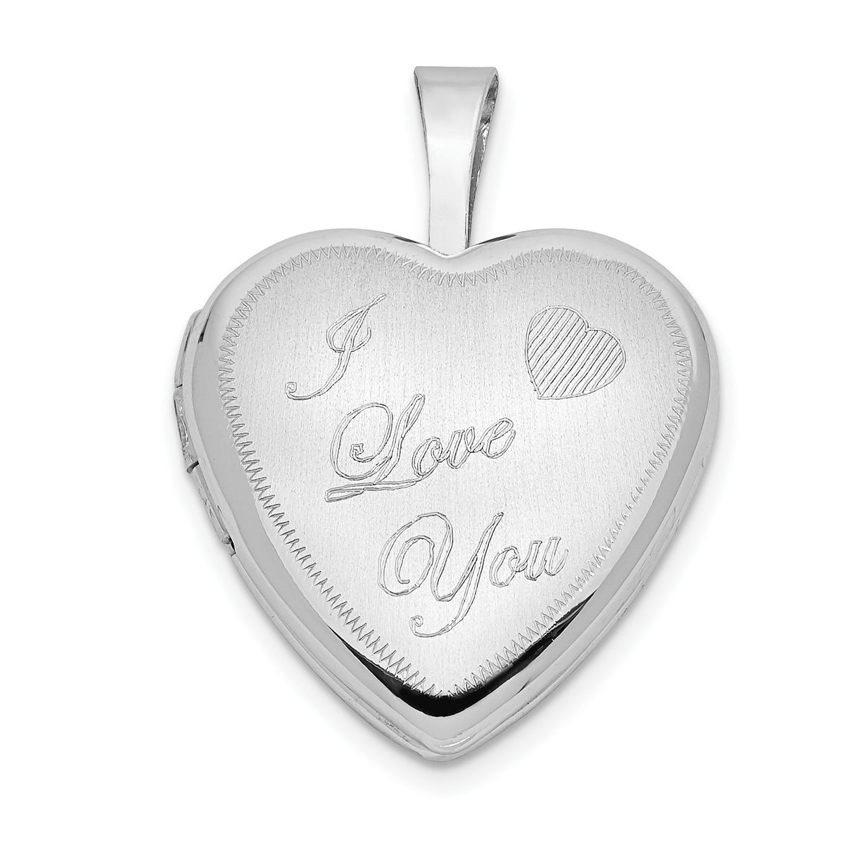 14k White Gold Heart Locket Pendant with I Love You Message, Satin Finish, Romantic Keepsake Jewelry