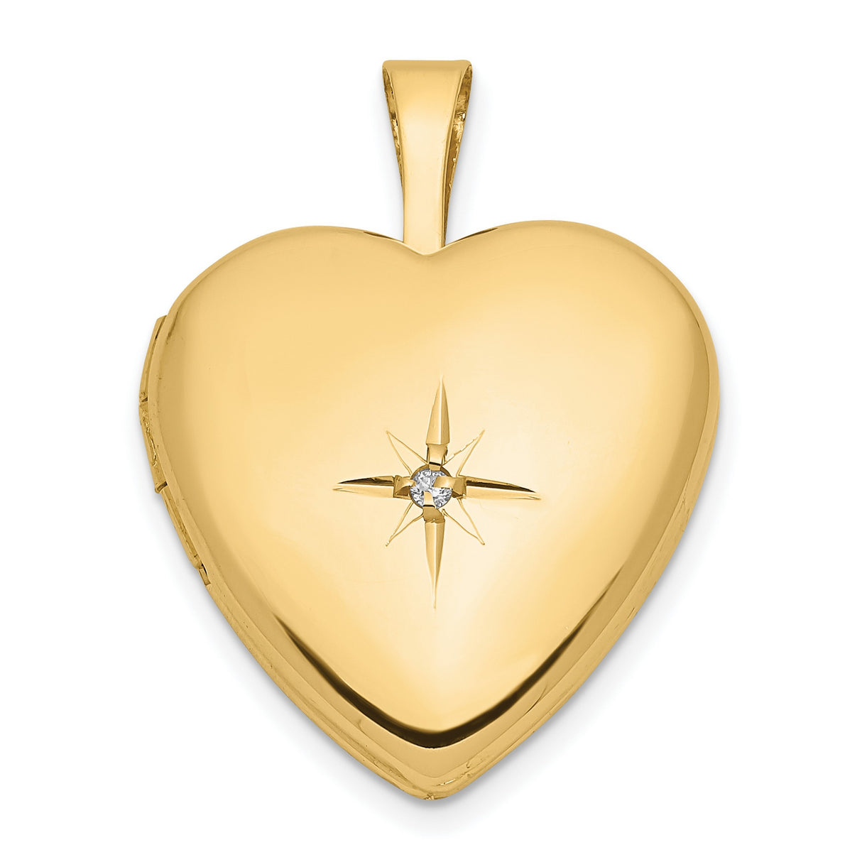 14k Yellow Gold Heart Locket Pendant with Diamond Starburst Engraving for Women