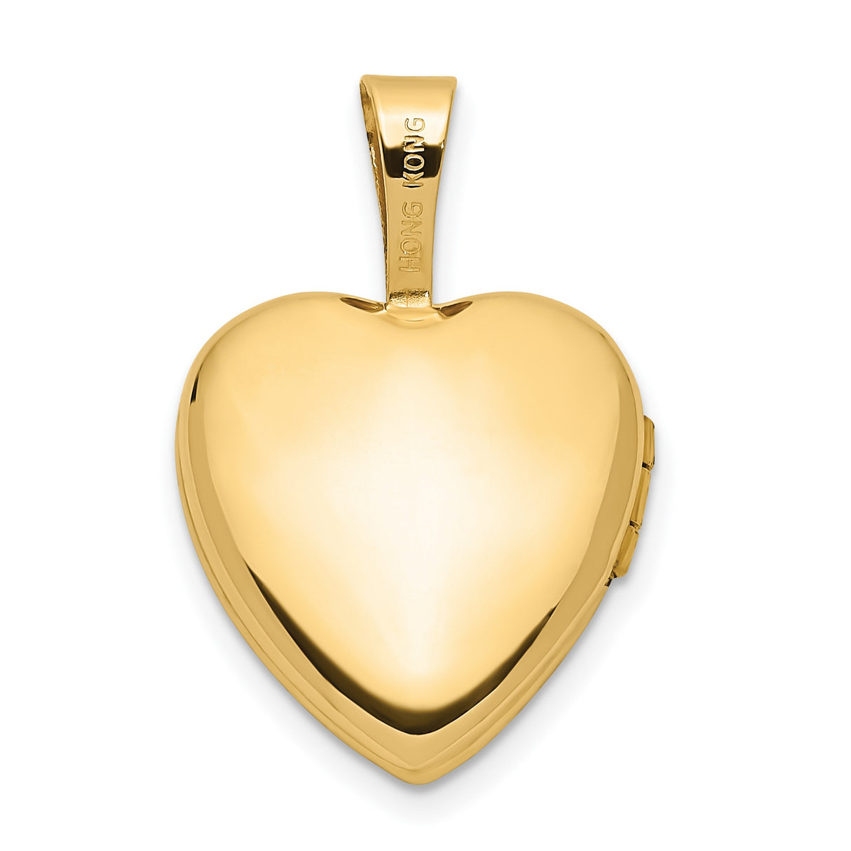 14k Yellow Gold Heart Locket Pendant with Enamel Pink Rose and Green Leaves, Satin Finish
