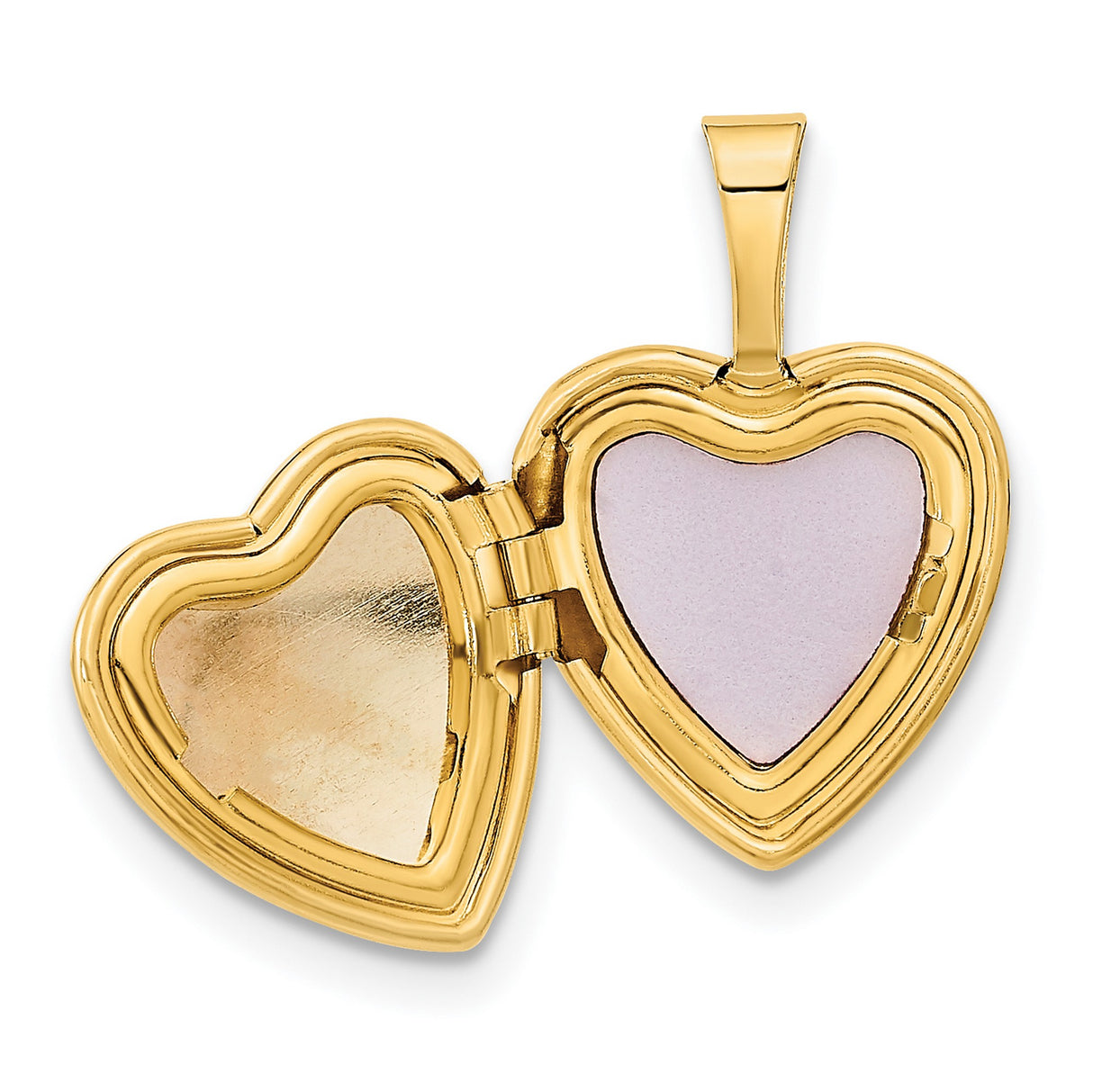 14k Yellow Gold Heart Locket Pendant with Enamel Pink Rose and Green Leaves, Satin Finish