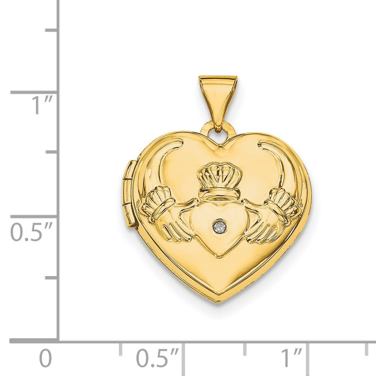 14k Yellow Gold Claddagh Heart Locket Pendant with Diamond Accent, Celtic Symbol of Love and Loyalty