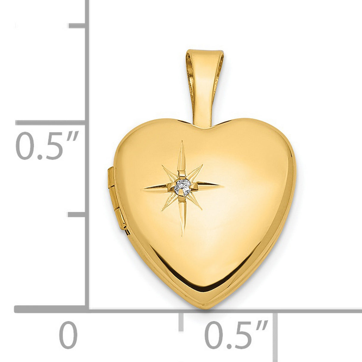 14k Yellow Gold Heart Locket Pendant with Diamond Accent and Starburst Engraving