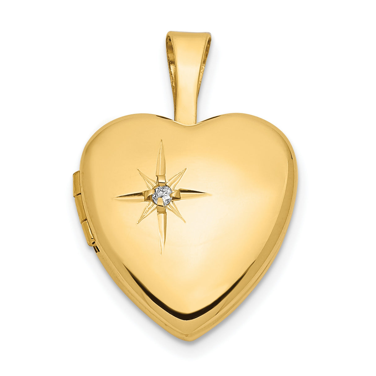 14k Yellow Gold Heart Locket Pendant with Diamond Accent and Starburst Engraving