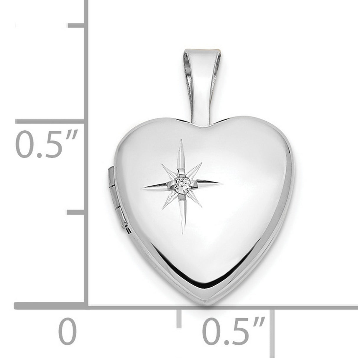 14k White Gold Heart Locket Pendant with Diamond Accent, Starburst Design