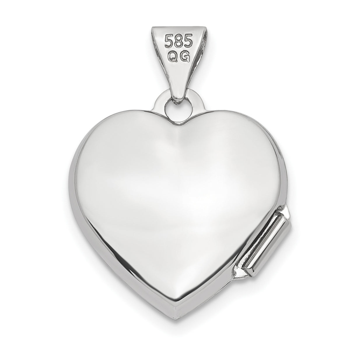 14k White Gold Heart Locket Pendant with Diamond Accent and Starburst Design