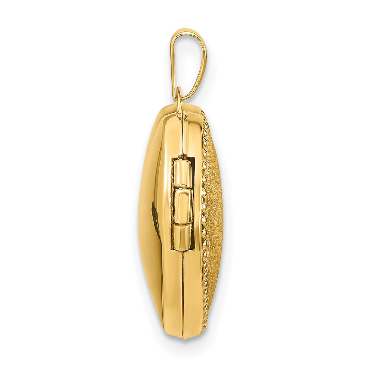 14k Yellow Gold Heart Locket Pendant with Brushed Finish and Beaded Edge for Women