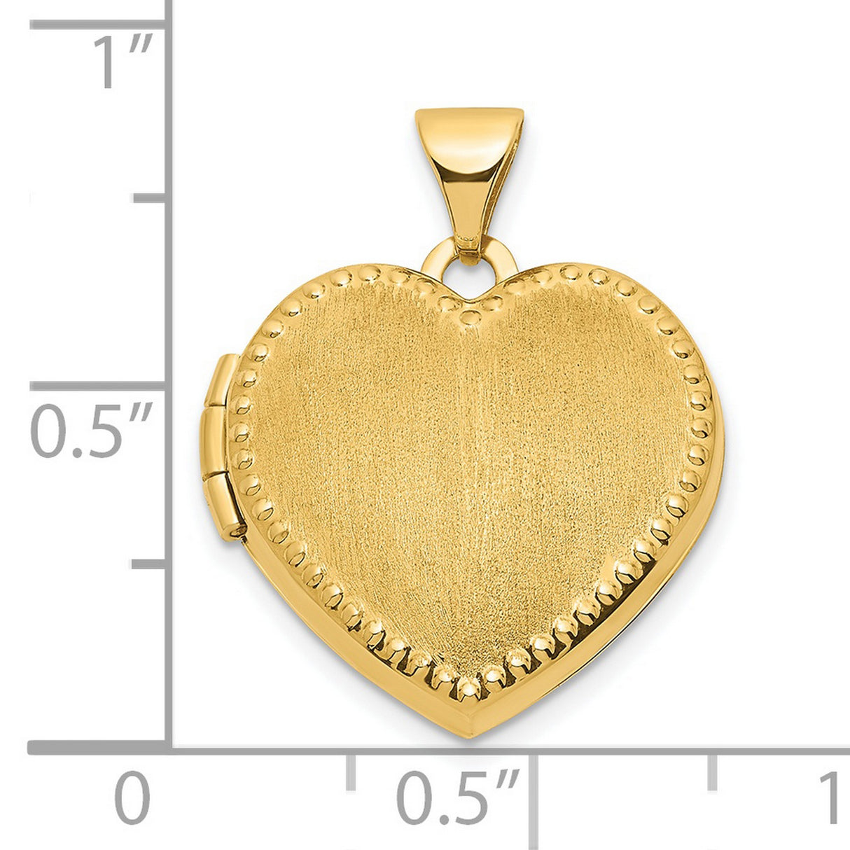 14k Yellow Gold Heart Locket Pendant with Brushed Finish and Beaded Edge for Women