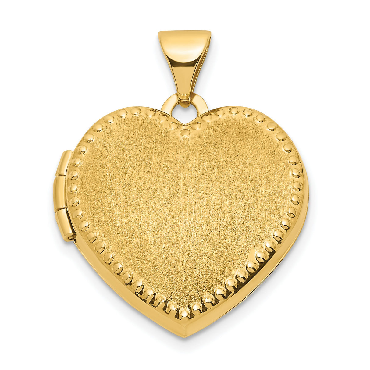 14k Yellow Gold Heart Locket Pendant with Brushed Finish and Beaded Edge for Women