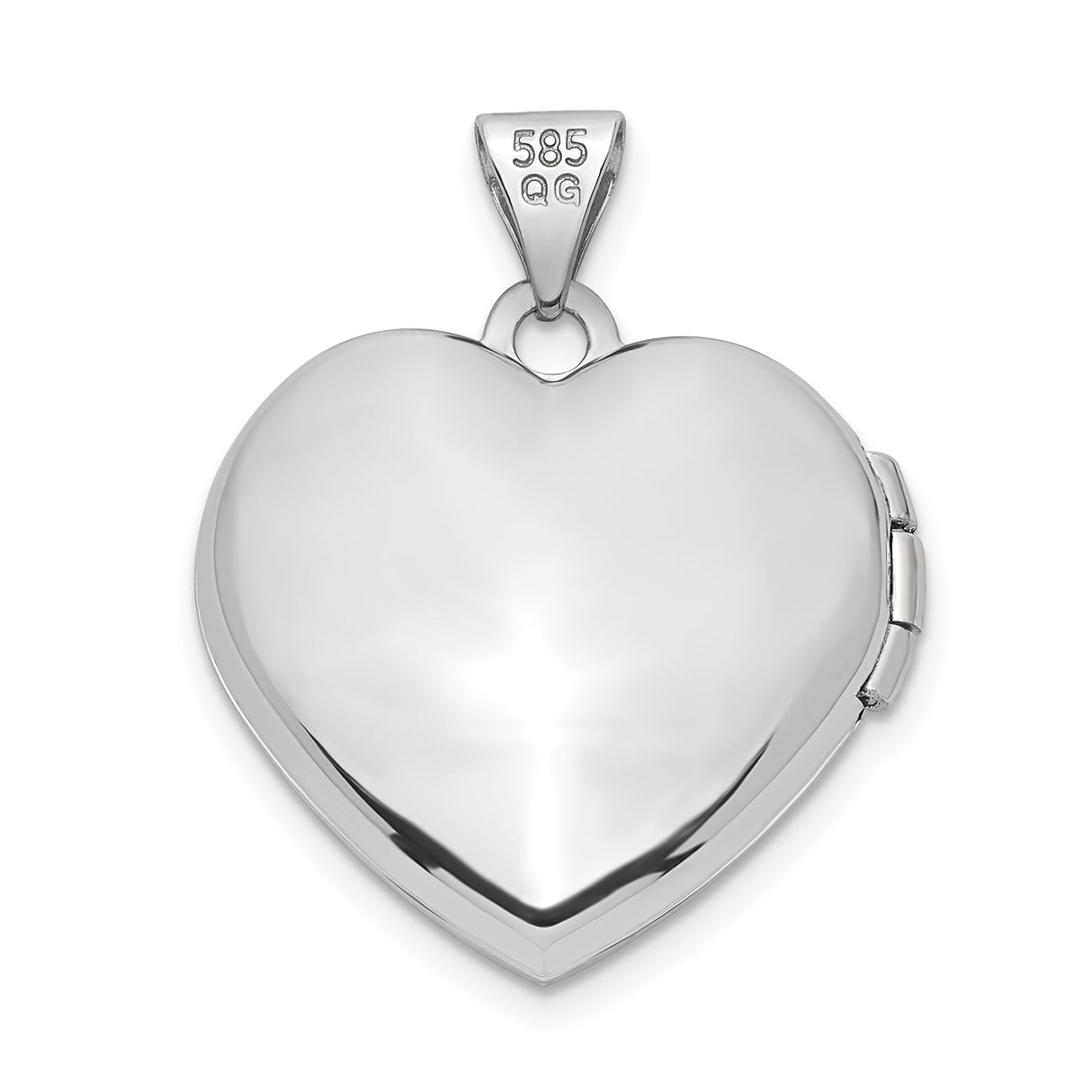 14k White Gold Heart Shaped Locket Pendant with Brushed Center and Beaded Edge